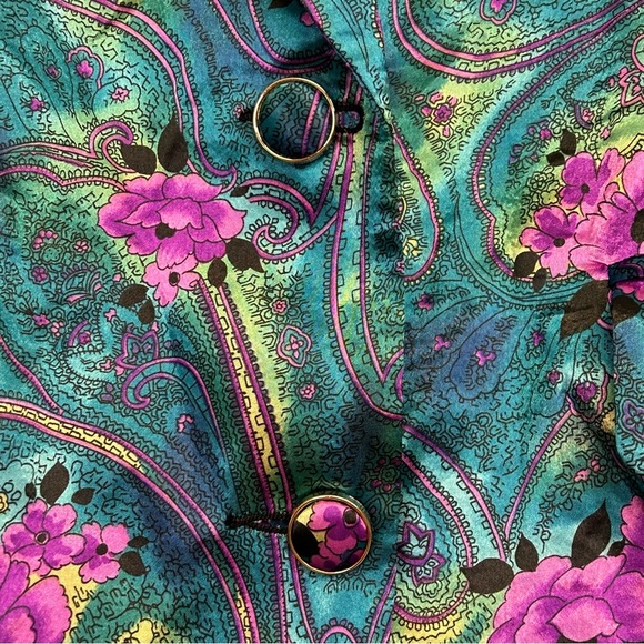 Vintage Womens Blazer Jacket Size M Single Breasted Floral Satin 80's 90's - Picture 7 of 16